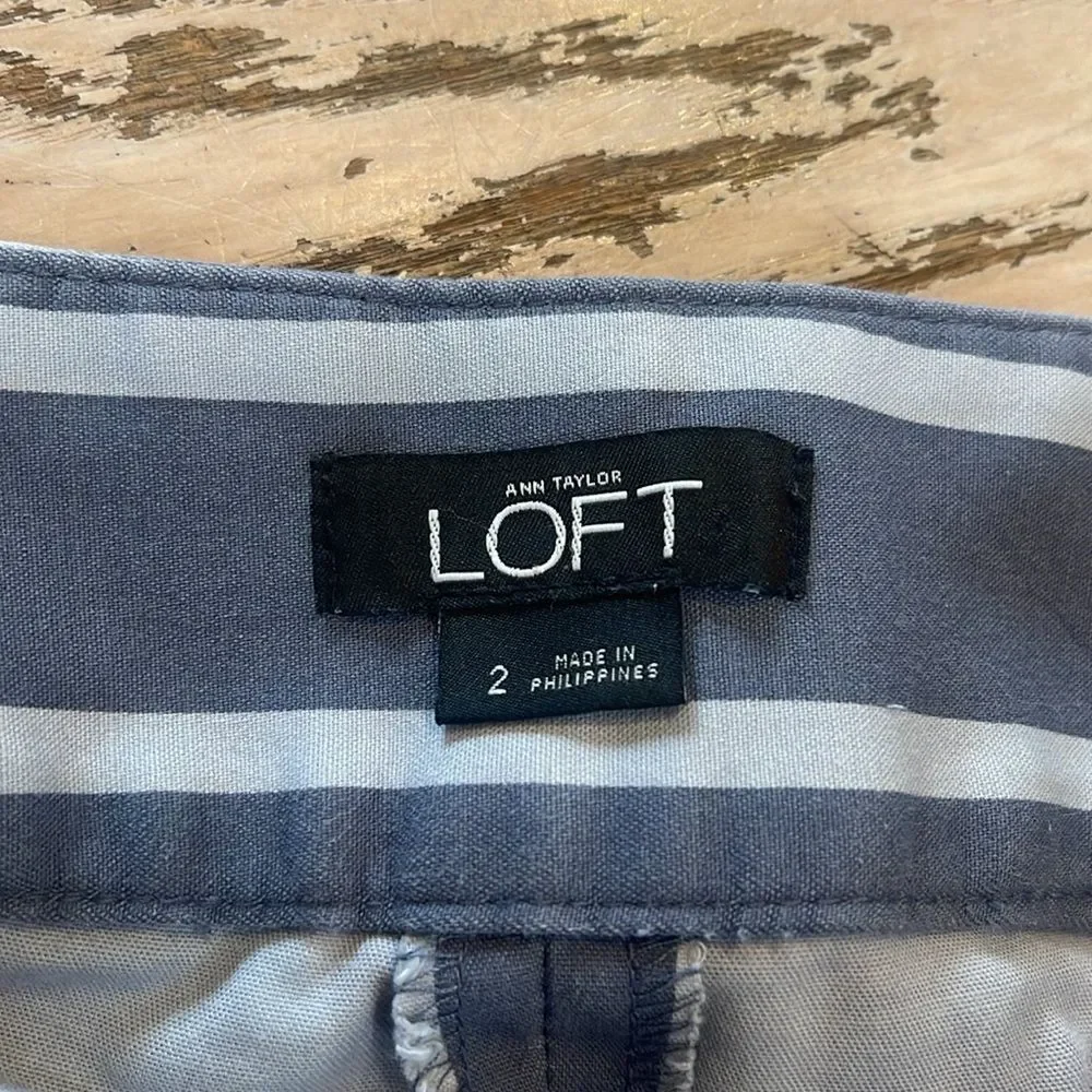 LOFT Nautical Stripe High Rise Button Sailor Shorts Gray and White Size 2 - Picture 5 of 11